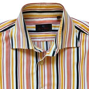 Etro Milano Multicolor Striped Button Up Shirt 100% Cotton Italy 42